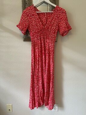 Free People Red Floral Midi Dress